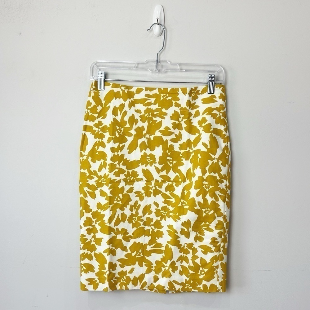 Loft Pencil Skirt White Mustard Floral Career Office Summer Spring
